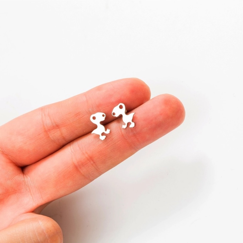 SILVER STAINLESS STEEL Baby Dinosaur Stud Earrings with Gift Bag